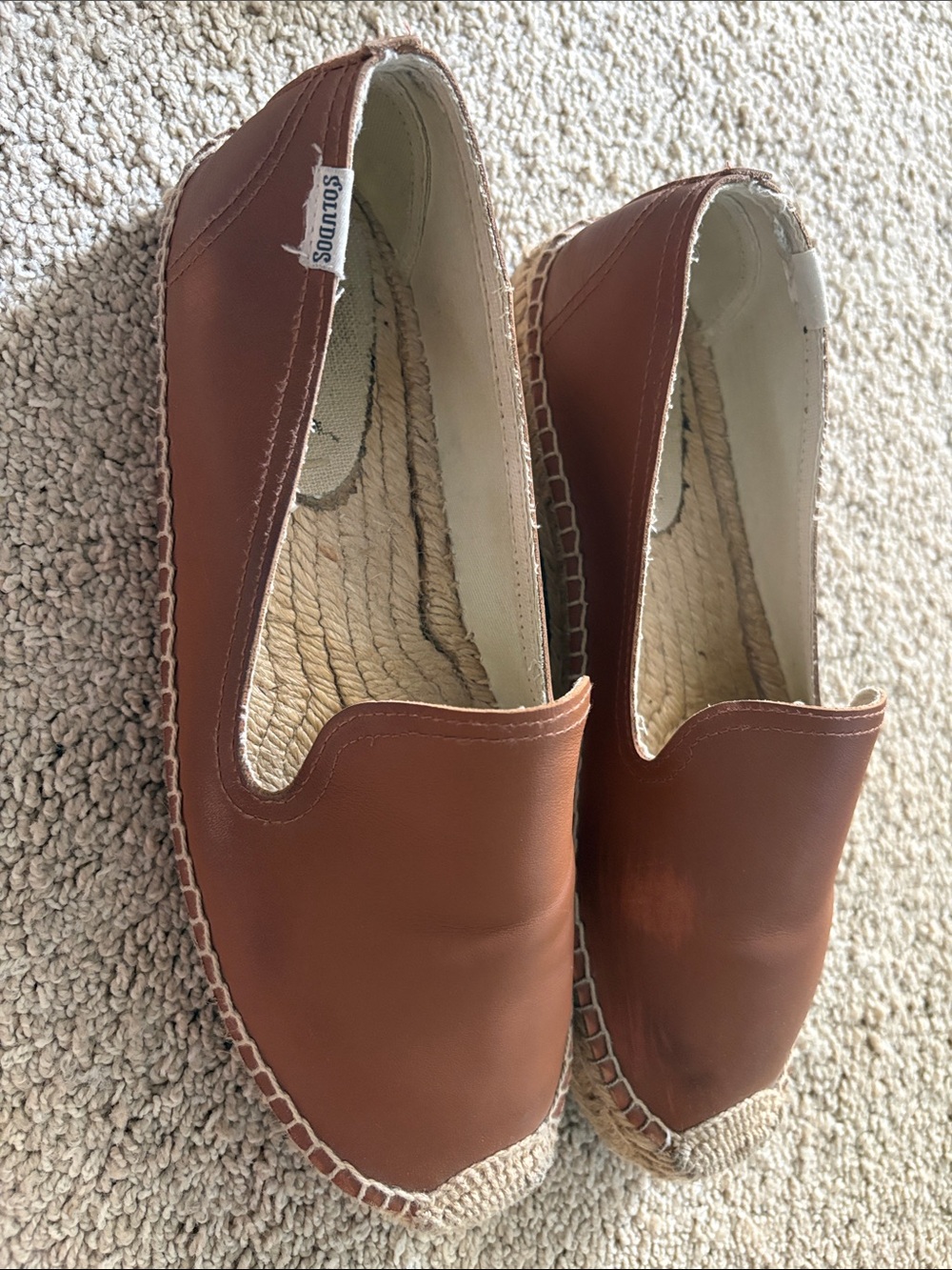 Soludos Woman’s Tan Leather Espadrille Slip-Ons